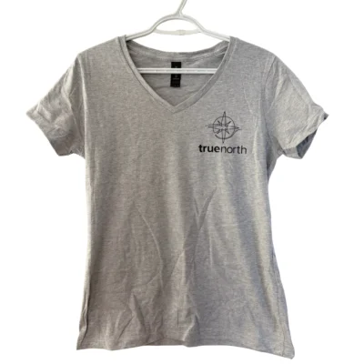 Grey V-Neck Shirt, Black Logo